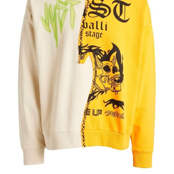 NWT Just Cavalli orange/cream cotton tattoo print Sweatshirt Sz S - Picture 2 of 13